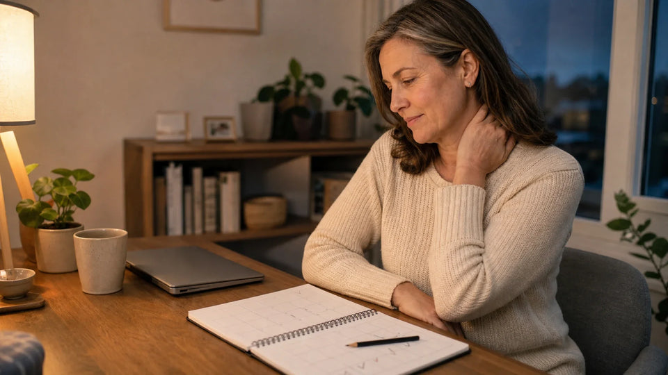 Woman planning a calm daily neck-comfort routine after work