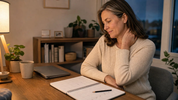 Woman planning a calm daily neck-comfort routine after work