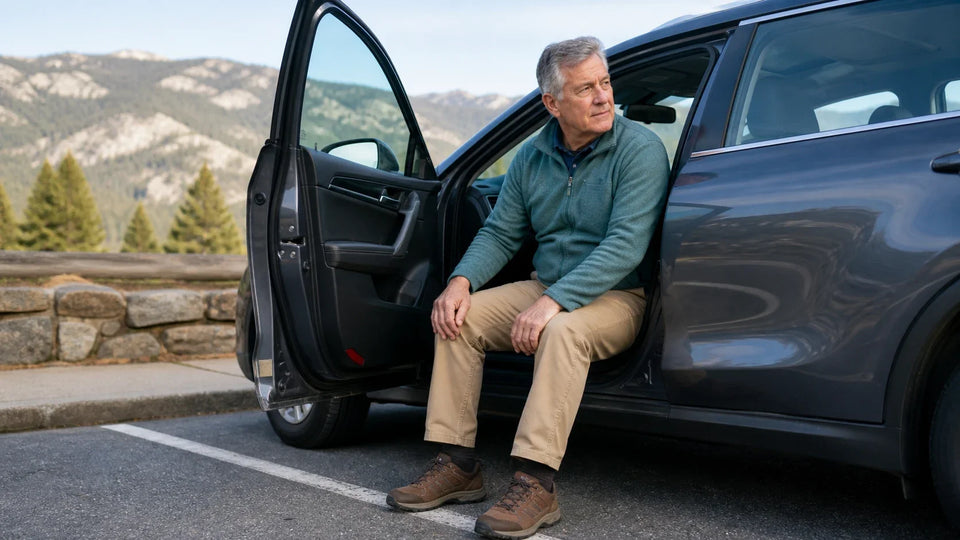 Driver pausing comfortably before taking the first steps after a long trip