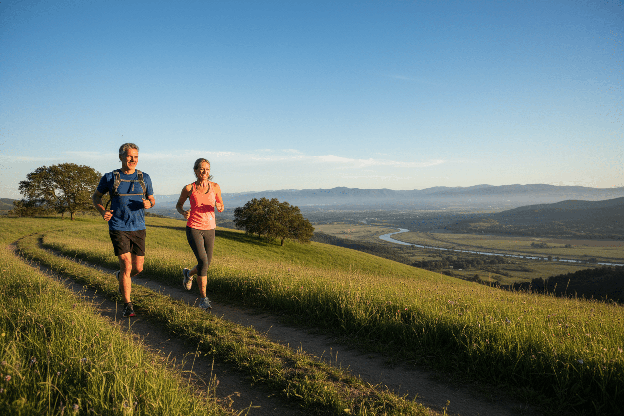 Active couple walking outdoors, showcasing a healthy lifestyle supported by FORTHiQ Pain Relief & Recovery Tools