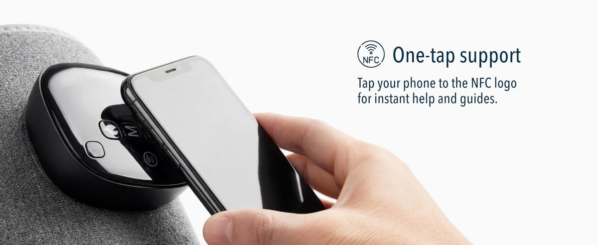 Phone tapping the NFC mark on the RED+ controller to open help and guides