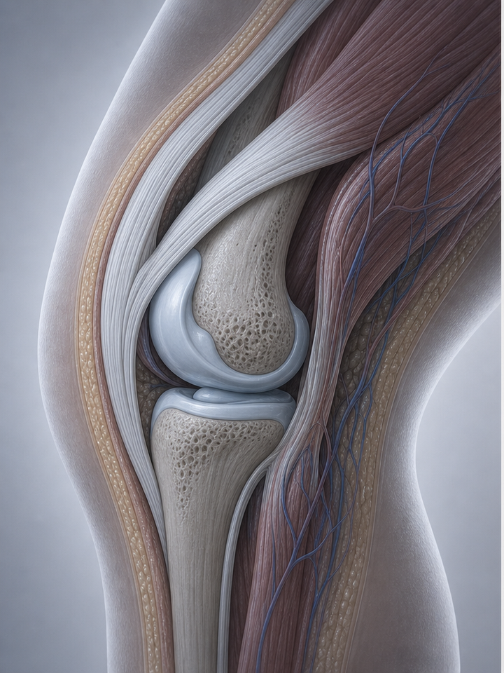 Before heat therapy: stiff knee joint area before warming support