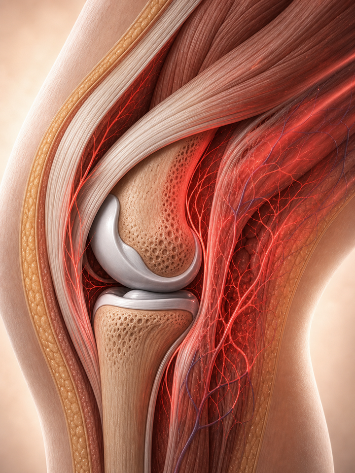 After red light therapy: supported microcirculation and recovery environment around the knee