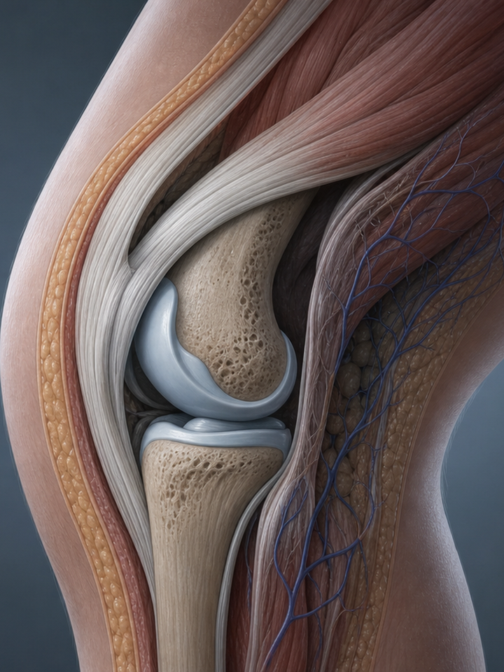 Before red light therapy: slower local circulation around the knee after daily strain