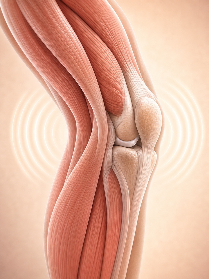 After vibration massage: relaxed muscle tension around the knee