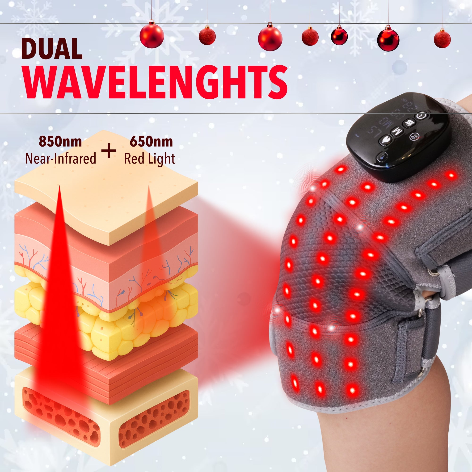 Knee Brace Massager Red+ with Heat, Red Light, and Vibration Therapy - FORTHiQ