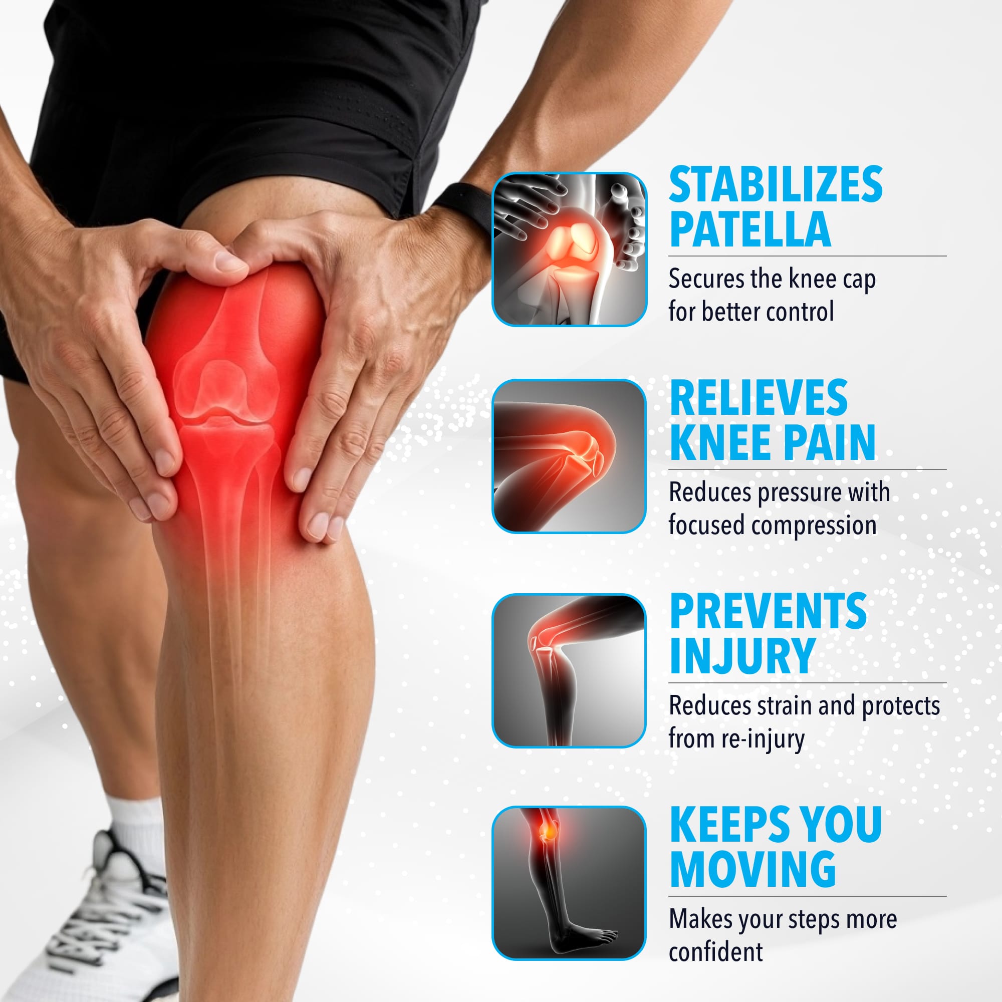 Patella band knee brace worn during workout by FORTHiQ