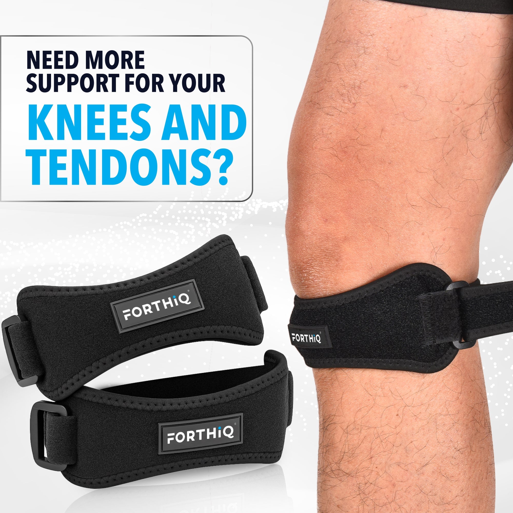 Black knee brace patella band for joint support by FORTHiQ