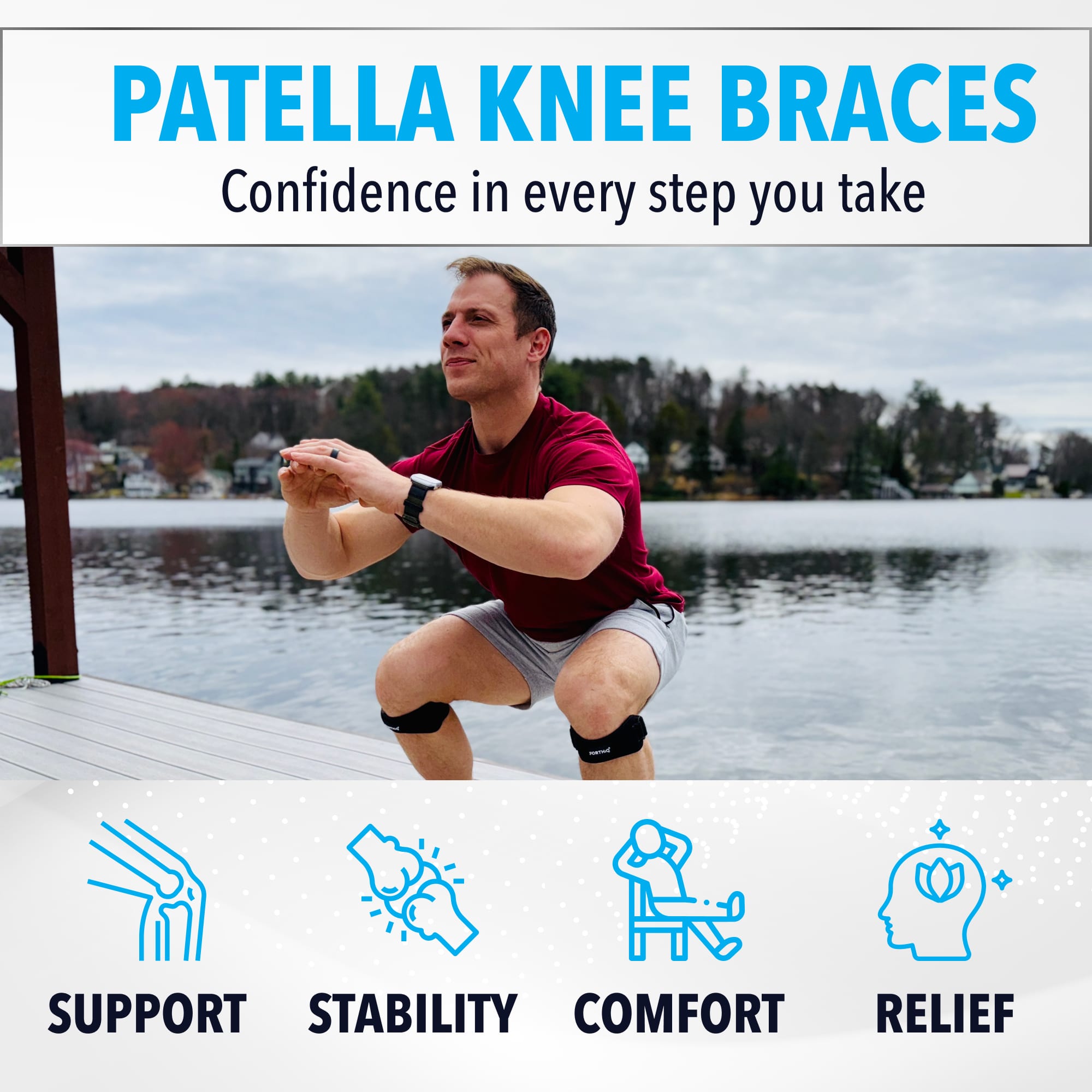 Knee brace patella strap providing active joint stability by FORTHiQ