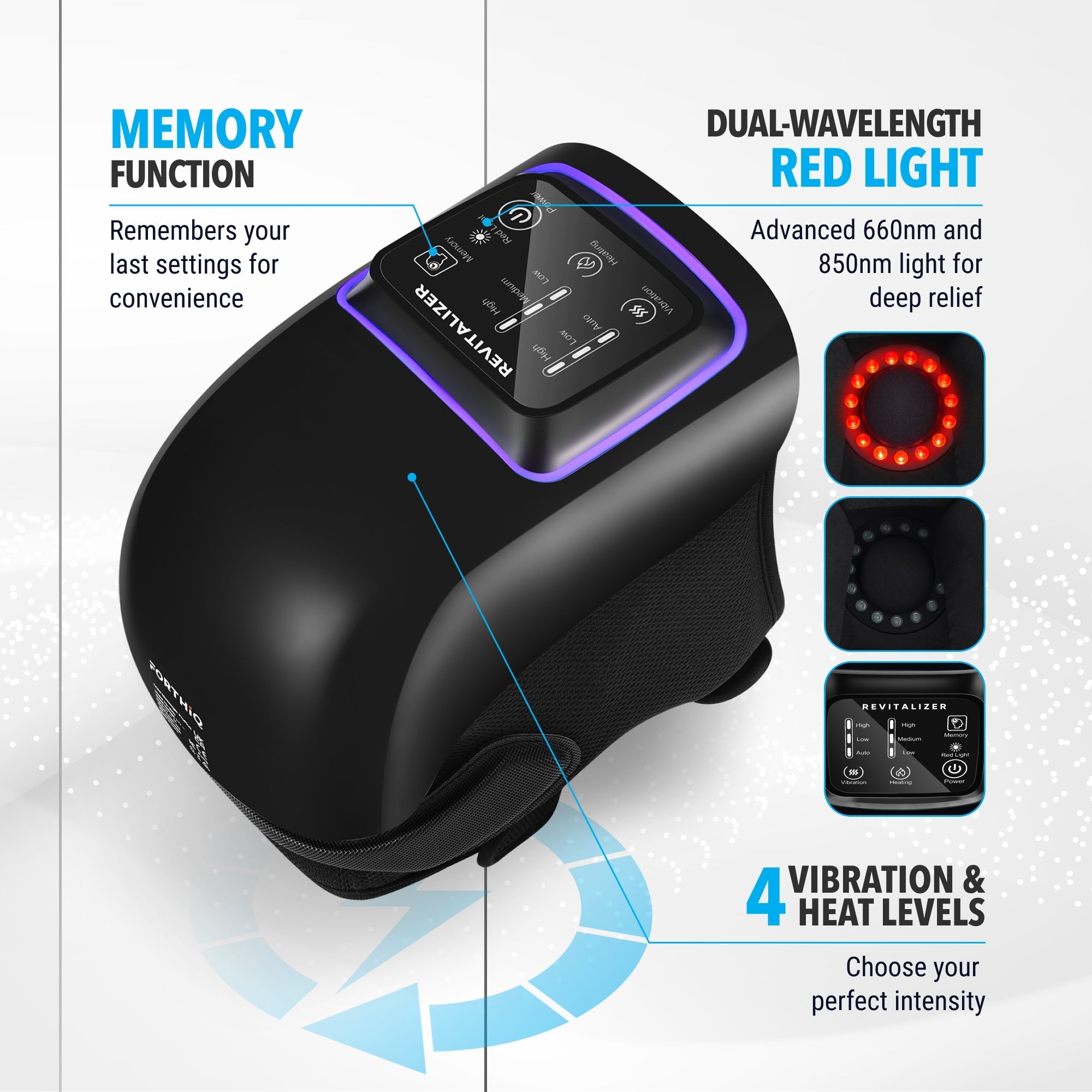 Knee Massager Pro+ device by FORTHiQ with adjustable straps