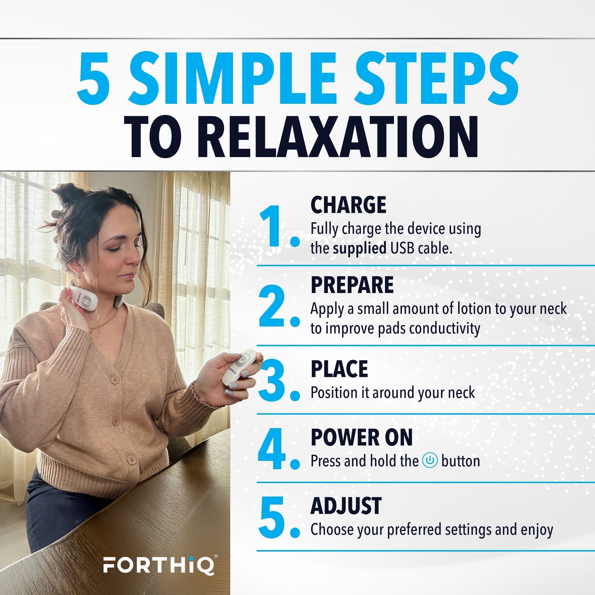 FORTHiQ neck massager TENS with adjustable intensity settings