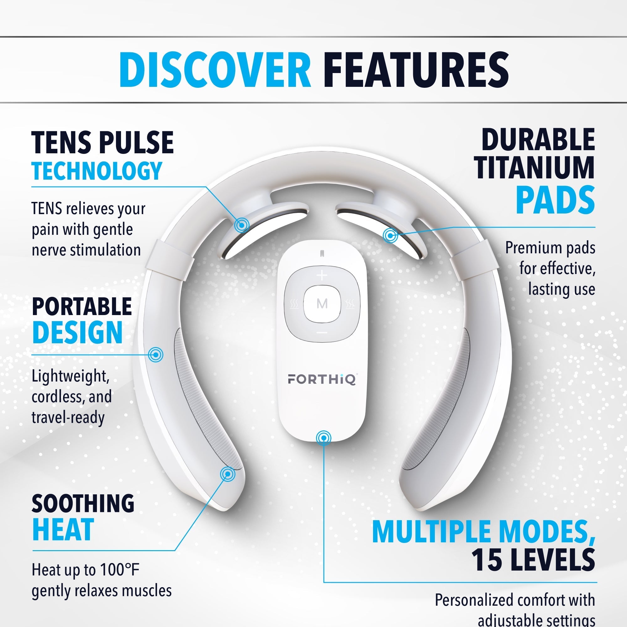 FORTHiQ heated TENS neck massager close-up on white background